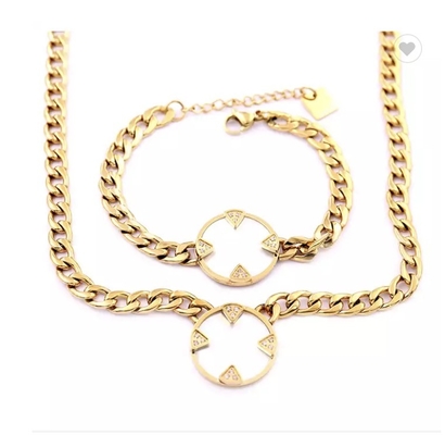 K Gold ชุดเครื่องประดับสแตนเลส Lush Simple White Fritillary Inlaid Chain Bracelet