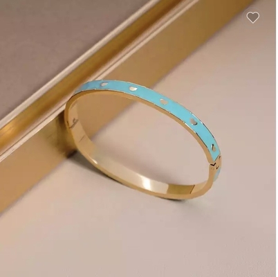 แบรนด์หรูเคลือบ Blue Love Buckle Bracelet 24k Gold Stainless Steel Bangle